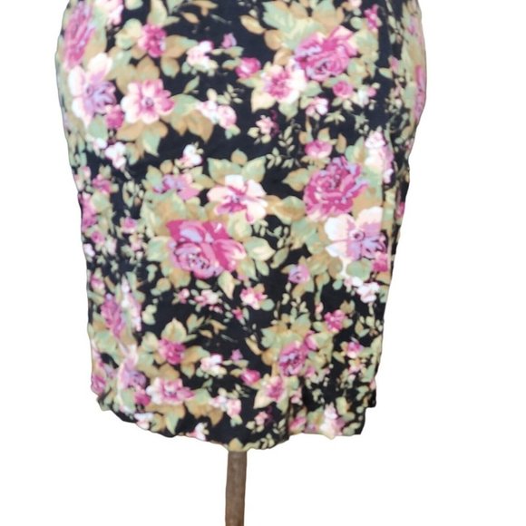 Vintage 90s Black Pink Floral Casual Dress Roses Size 6 8 Rayon Knee‎ Length - Picture 4 of 11